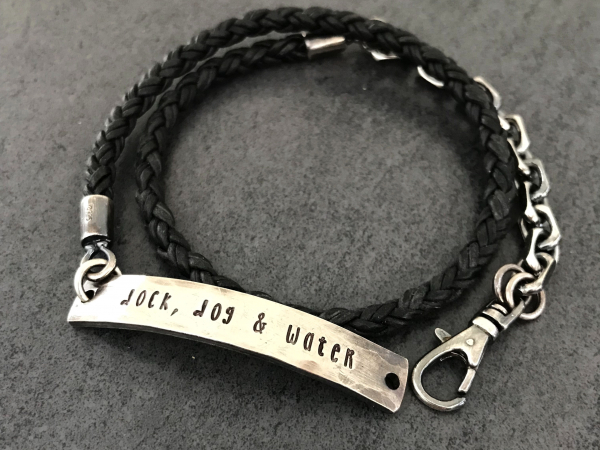 custom mens leather and silver bracelet