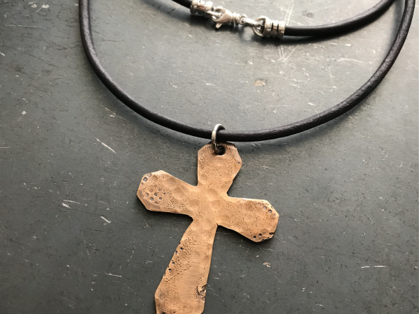 Rustic men's bronze cross necklace