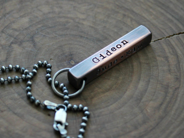 copper personalized bar necklace