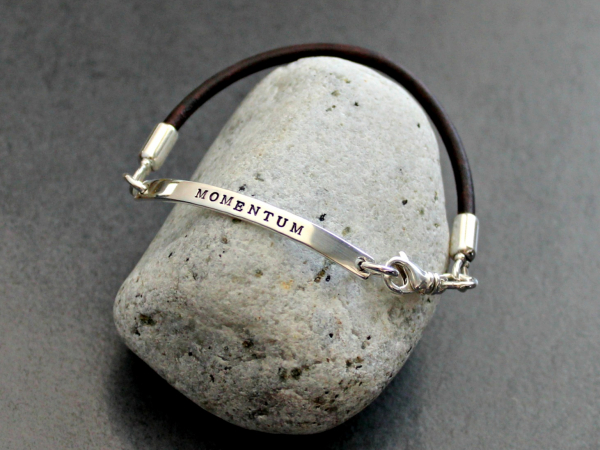 leather and silver word bracelet