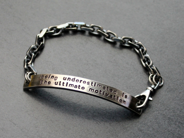 motivation quote silver cuff bracelet