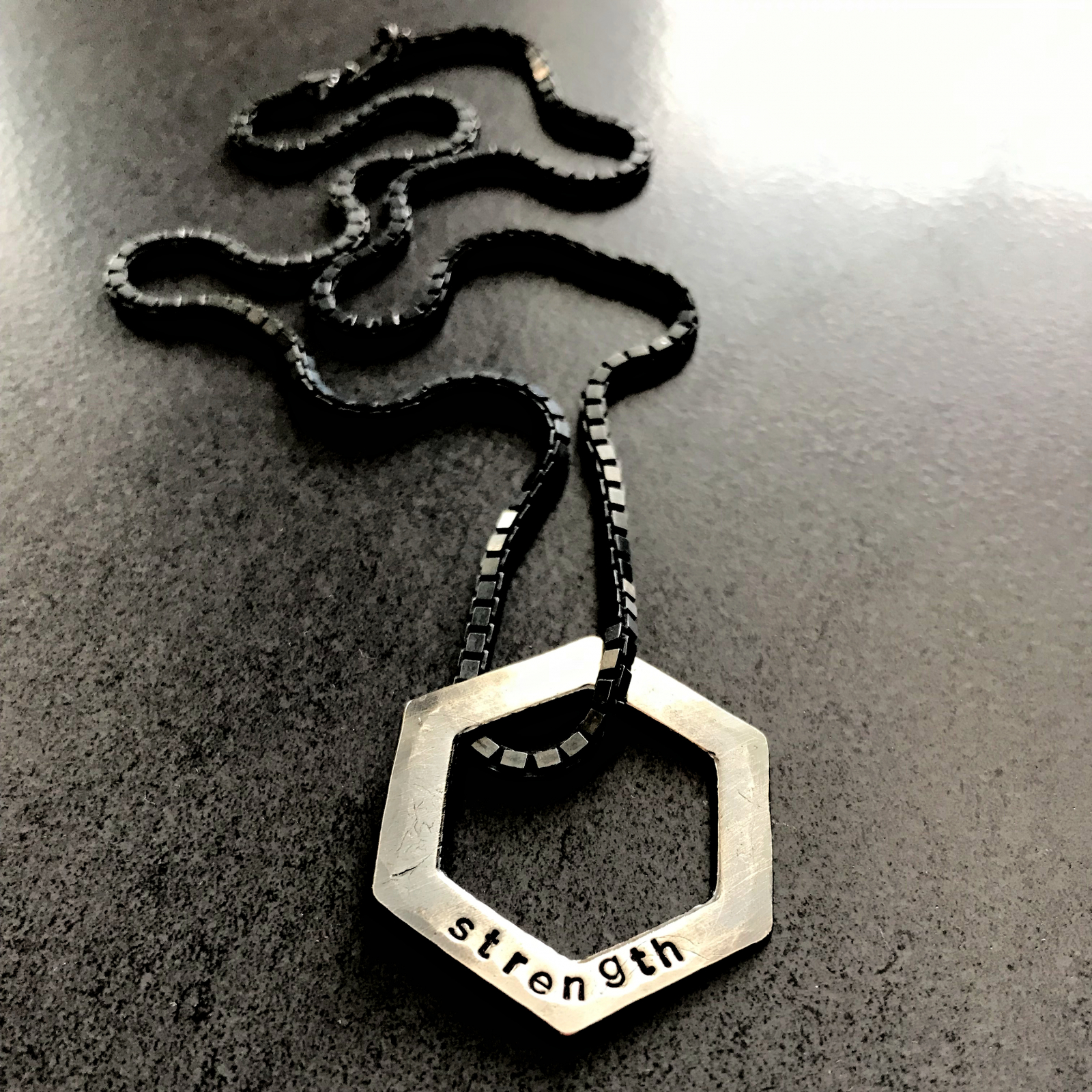 Personalized Men's Modern Name, Word, Date Necklace - Hexagon Necklace