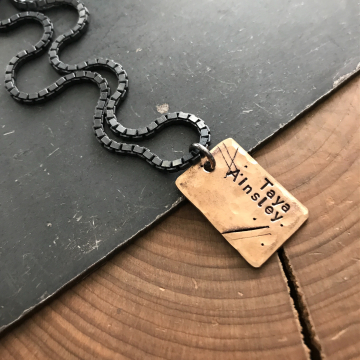 Personalized Men's Necklace, Bronze And Silver Tag Necklace - Arlo Necklace