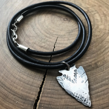 Men's Arrowhead Necklace, Personalized Necklace, Fine Silver And Leather Chain, PTW Inspiration - Arrowhead Necklace