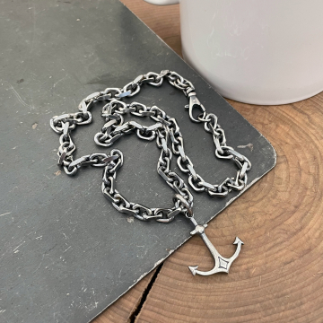 Men's Chunky Anchor Chain Necklace, Heavy Sterling Silver Chain, Custom Men's Jewelry, Oxidized Rugged Men's Chain - The William Necklace