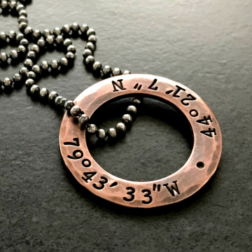 Custom Coordinates Men's Necklace, Personalized Coordinates Necklace, Hand Stamped Necklace, Copper And Silver, PTW Inspiration Jewelry - Where I Want to Be Necklace