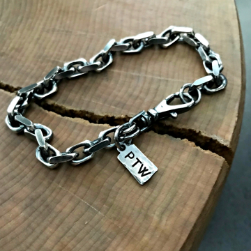 Men's Personalized Bracelet, Heavy Sterling Silver Chain Bracelet, Custom Men's Jewelry - Greg Bracelet