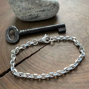 Men's Thick Sterling Silver Chain Bracelet, Unisex Chain Bracelet, Silver or Oxidized Finish - Ace Bracelet