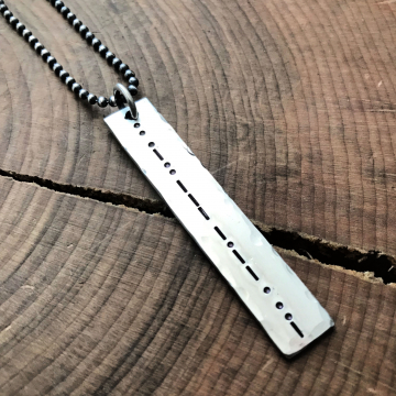 Morse Code Men's Necklace, Personalized Morse Code Necklace, Morse Code Jewelry, Pewter And Silver, Secret Message Jewelry, PTW Inspiration Jewelry - Morse Code Necklace