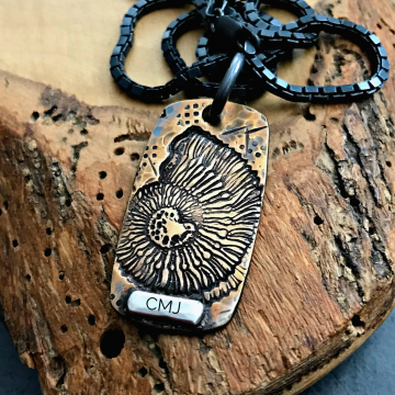 Men's Personalized Nautilus Necklace, Bronze Dog Tag With Blackened Sterling Silver Chain, Custom Initial Necklace - Nautilus Necklace