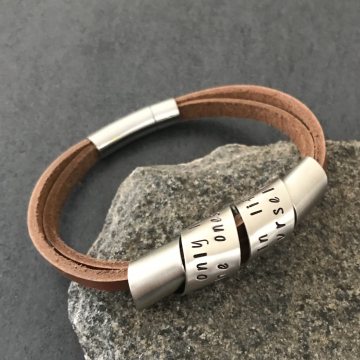 Men's Personalized Bracelet, Secret Message Bracelet, Leather And Silver Bracelet, Custom - Edward Bracelet