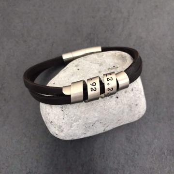 Men's Personalized Bracelet, Secret Message Bracelet, Leather And Silver Bracelet, Custom - Alex Bracelet