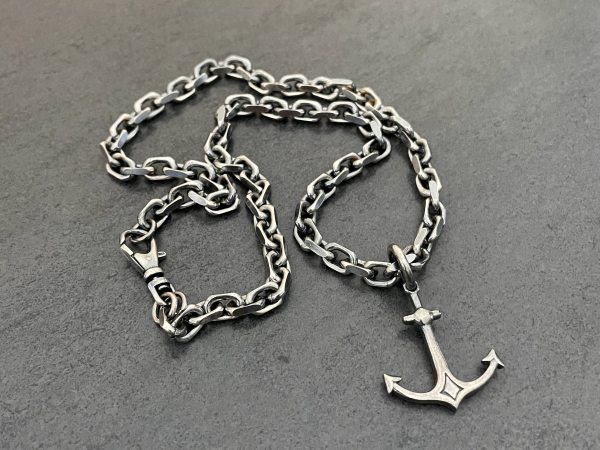 Men's Chunky Anchor Chain Necklace, Sterling Silver Chain - William ...