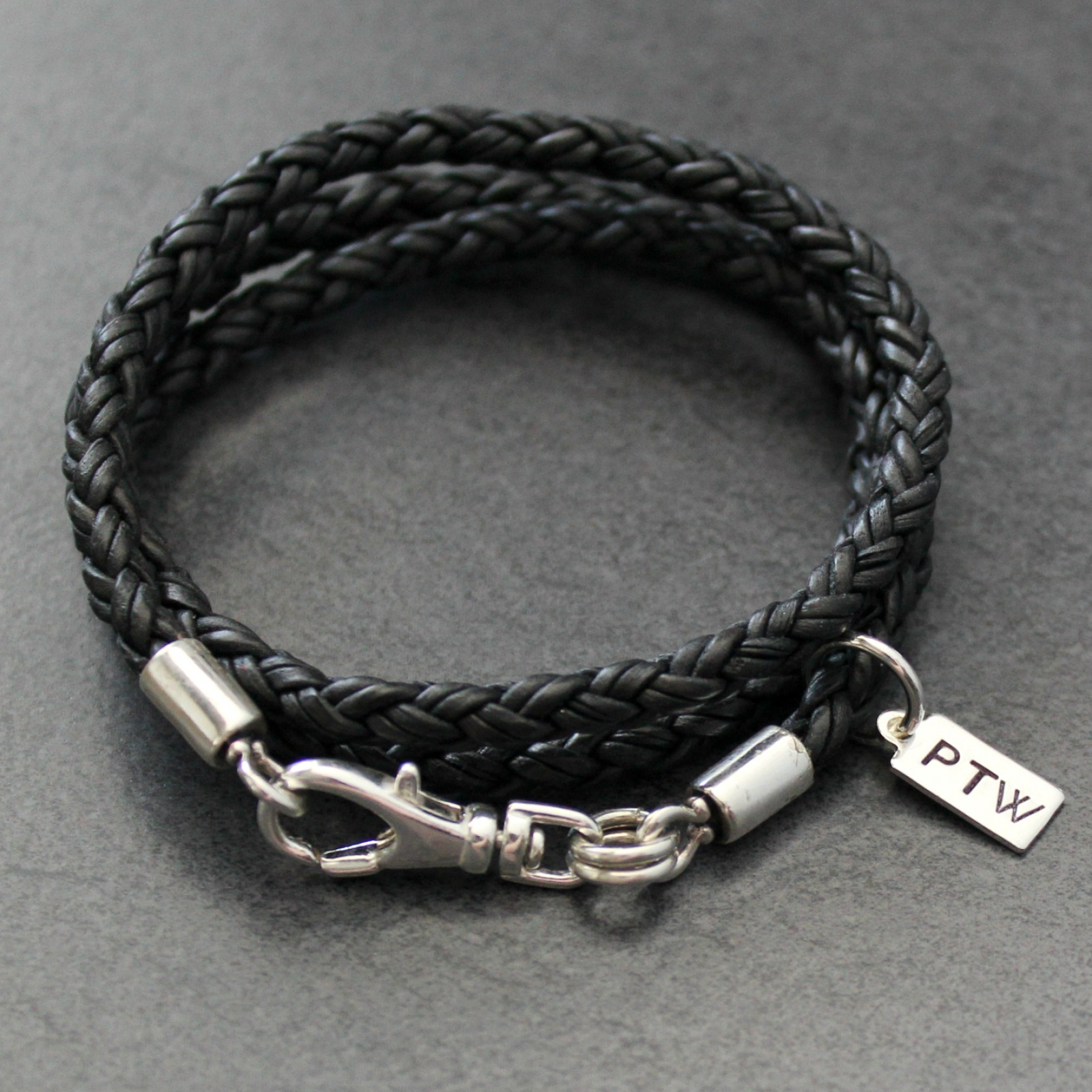 Men's Leather & Silver Wrap Bracelet, Personalized Initial Bracelet ...